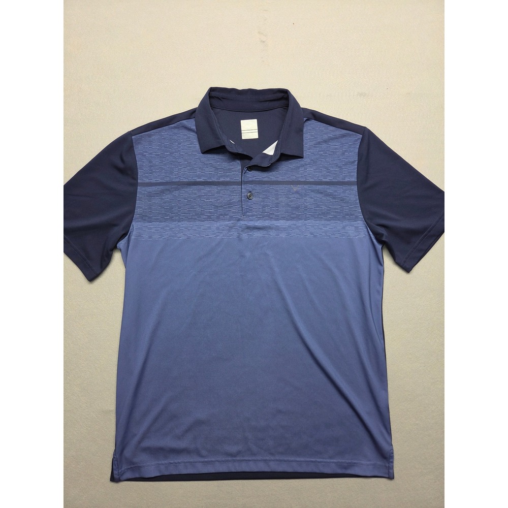 Callaway Opti-Dri Mens Blue Colorblock Striped Golf Polo Shirt Size Medium